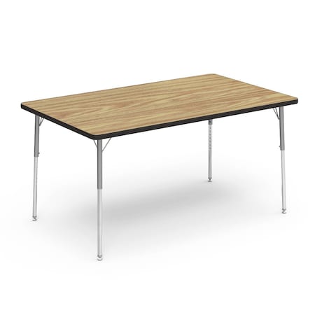 Virco 60 in. W, 36 in. L, 22-30 in. H, Medium Oak Top / Black Edge 483660